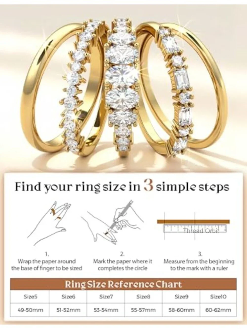 14K Gold Plated Stackable Rings for Women - Dainty Wedding Bands Ring Set Cubic